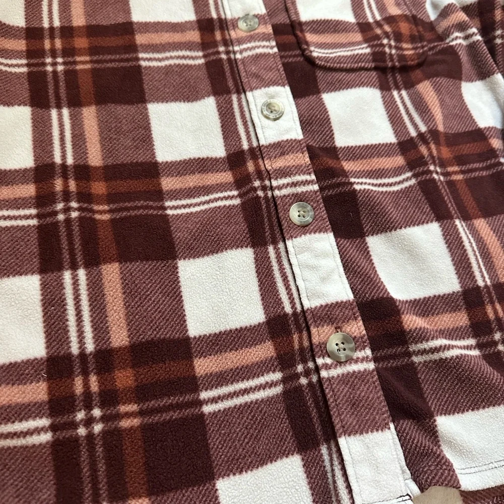 Eddie Bauer Women's Micro Fleece Flannel Plaid Shirt,‎ Button Up, Shacket, L